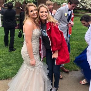 Champagne Mermaid Jeweled Prom Dress